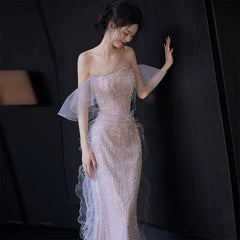 Sexy Mermaid Strapless Neckline Sequin Long Floor Length Pearls Prom Dresses P2403