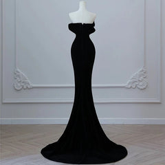 Modest Mermaid Strapless Black Long Floor Length Beads Prom Dresses P2405