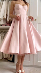 A line Spaghetti Straps Pink Satin Evening Dress Party Dress Prom Dress P2407