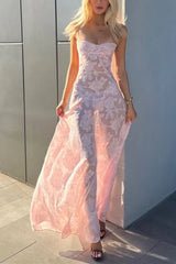 Sexy Mermaid Spaghetti Straps Pink Lace Long Evening Dress Party Dress Prom Dress P2411