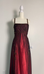 Sexy A Line Spaghetti Straps Burgundy Long Evening Dress Party Dress Prom Dresses P2412