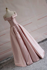 Modest Pink Satin Off The Shoulder Long Bridesmaid Dress Prom Dresses P2414