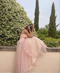 Cute A line Pink Tulle Prom Dresses Ruffles Birthday Dress P2422