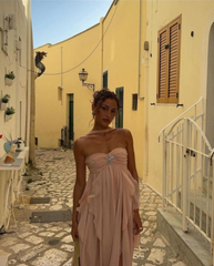 Sexy High Low Sweetheart Pink Chiffon Long Prom Dress Birthday Outfits With Ruffles P2439