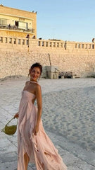 Sexy High Low Sweetheart Pink Chiffon Long Prom Dress Birthday Outfits With Ruffles P2439