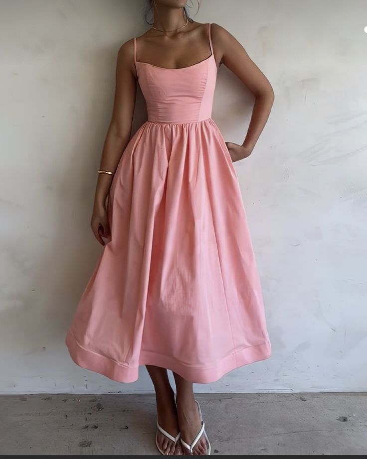 Simple A line Spaghetti Straps Pink Satin Prom Dresses Birthday Outfits P2452