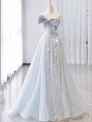 Vintage A Line Strapless Light Sky Blue Tulle Long Prom Dresses Party Evening Dress P2467