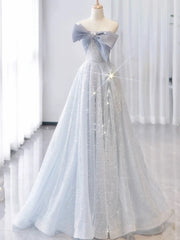 Vintage A Line Strapless Light Sky Blue Tulle Long Prom Dresses Party Evening Dress P2467
