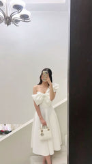 Simple A line One Shoulder White Satin Evening Party Dress Prom Dresses P2469