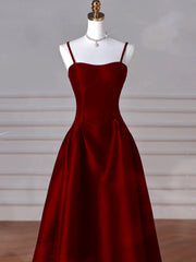 A-line Navy Blue Satin Straps Long Formal Dress Navy Blue Prom Dress P2490