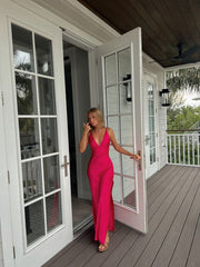 Sexy A line V neckline Sleeveless Party Dress Hot Pink Prom Dress P854