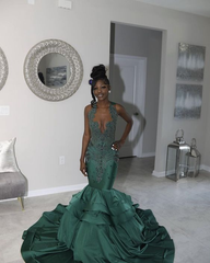 Stunning Mermaid Party Wear Gown Green Prom Dresses