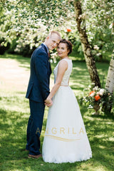 Two Piece A-Line/Princess Scoop Neck Lace Wedding Dress