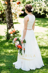 Two Piece A-Line/Princess Scoop Neck Lace Wedding Dress