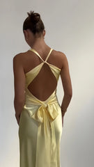 Pastel Yellow V-Neck Evening Party Dress, Mermaid Formal Prom Dresses, AST1533