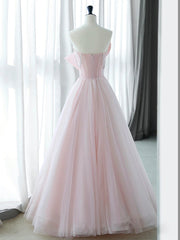 A-Line Tulle Pink Long Prom Dress, Pink Long Formal Dress