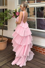 Pink Ruffle Chiffon Party Dress, AST1734