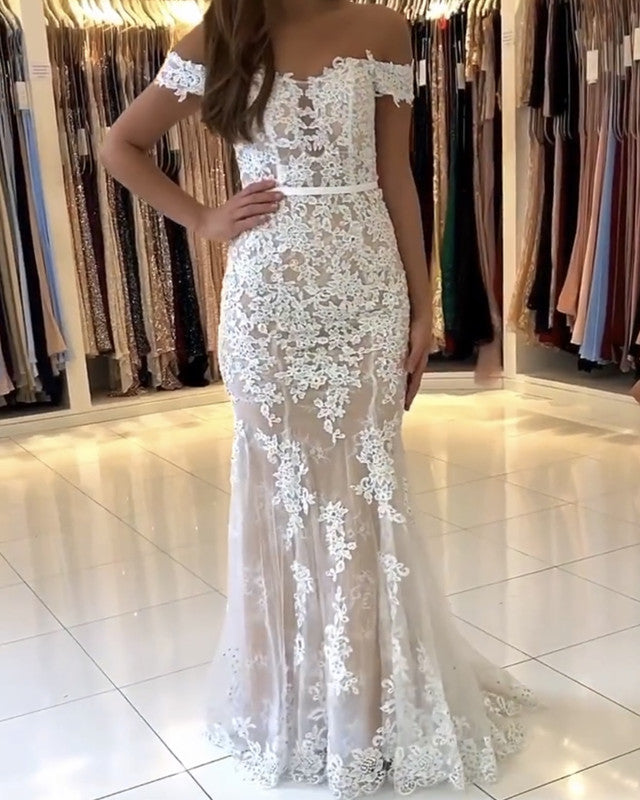 Elegant Lace Appliques Mermaid Dresses Off Shoulder