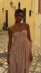 Puffy Pink Chiffon Beach Party Dress, Senior Prom Dress For Women, AST1735