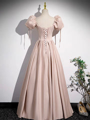 Simple A-Line Satin Pink Long Prom Dress, Pink Long Formal Dress