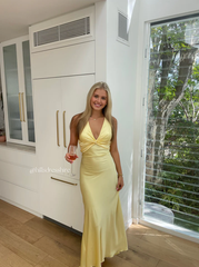 V-neck purple satin and floor length prom dresses evening gown SD1406