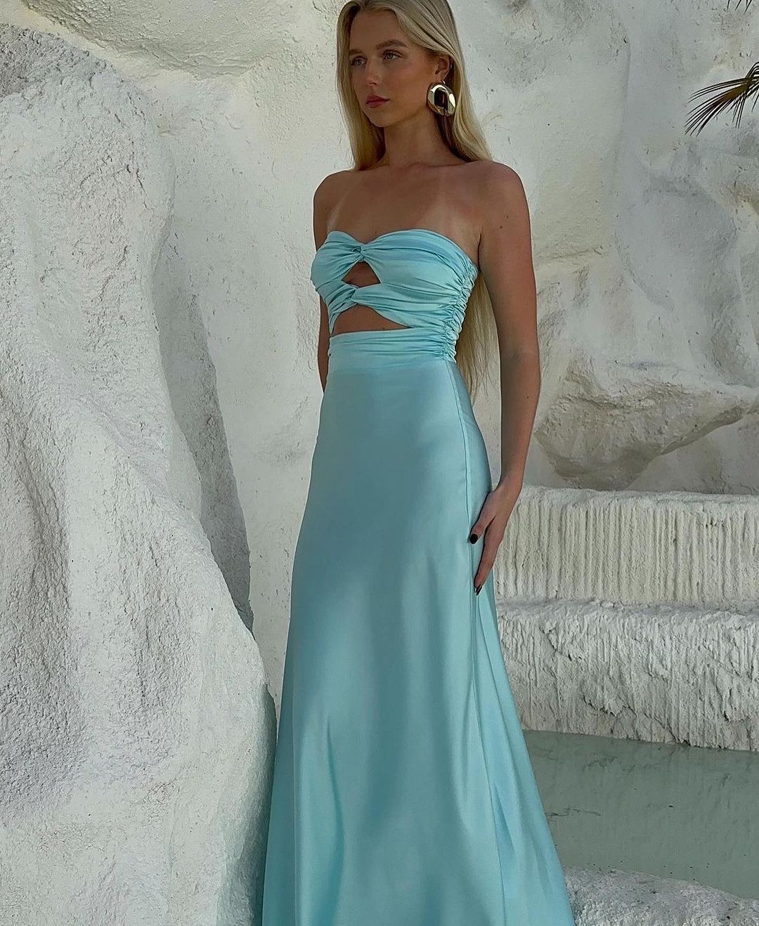 Strapless Tiffany Blue Sheath Long Prom Dresses J2717