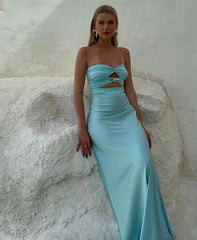 Strapless Tiffany Blue Sheath Long Prom Dresses J2717