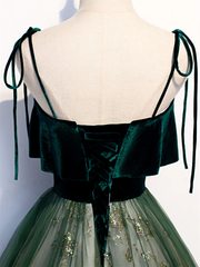 Green Straps Velvet Long Lace Prom Dresses P538