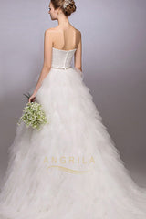 Ball-Gown Sweetheart Court Train Wedding Dress with Ruffle