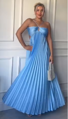 Sexy A Line Spaghetti Straps Blue Backless Prom Dresses Long Party Dress SD2272