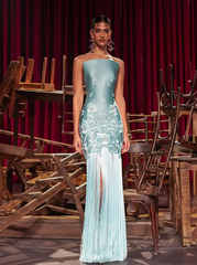 Fancy Mermaid Strapless Neckline Green Satin Long Prom Dress Evening Dress Formal Dress SD2173