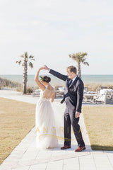 A-Line/Princess Sweep Train Lace Wedding Dress with Appliques Lace