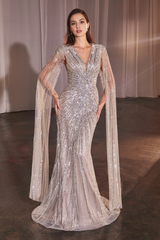 Aimishang Fashion Dresses Formal Cape Sleeve Slit Gown Prom Dress Charming Evening Party Dress