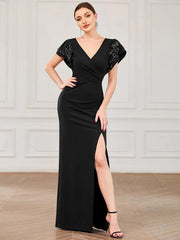 Aimishang V-Neck Ruched Bodycon Side Slit Mother of the Bride Dress Elegant Evening Party Dress