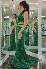 Wholesale Green Sequin Keyhole Cutout Mermaid Long Formal Dress Charming Evening Party Dress