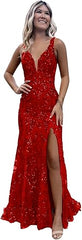 Women's Sparkly Sequin Mermaid Prom Dresses for Teens V Neck Long Formal Evening Party Dresses with Slit Wholesale