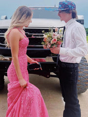 2024 Red Lace Prom Dresses Mermaid Sleeveless Formal Evening Dresses UK