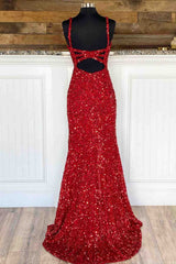 2024 Red Mermaid Cheap Long Prom Gowns Side Slit V-Neck Formal Evening Dress