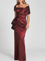 Tight fitting/column off shoulder to ground length, mother of the bride dresses