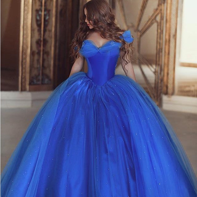 Royal Blue Tulle Cinderella Quinceanera Dresses Ball Gowns