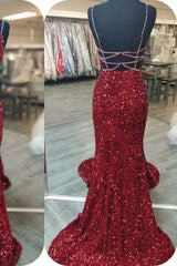 2024 Royal Blue Sequin Beaded Mermaid Prom Dresses Spaghetti Straps