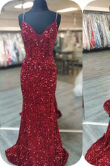 2024 Royal Blue Sequin Beaded Mermaid Prom Dresses Spaghetti Straps
