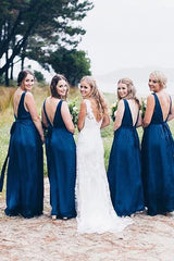 Royal Blue V Neck Floor Length Bridesmaid Dress/Formal Women's Dresses