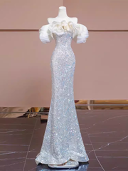 Pretty Mermaid Off The Shoulder Sequin Long Evening Party Dress Prom Dresses PD0039