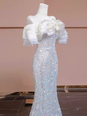 Pretty Mermaid Off The Shoulder Sequin Long Evening Party Dress Prom Dresses PD0039