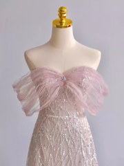 Pretty A line Off The Shoulder Pink Sequin Long Evening Party Dress Prom Dresses With Beads PD0042