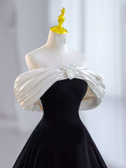 Pretty Ball Gown Off The Shoulder Black Velvet Evening Party Dress Prom Dresses With Flower PD0043