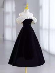 Pretty Ball Gown Off The Shoulder Black Velvet Evening Party Dress Prom Dresses With Flower PD0043