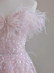 Pretty A line Off The Shoulder Pink Sequin Long Evening Party Dress Prom Dresses PD0045