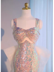 Vintage Mermaid Straps Sequin Beads Long Prom Dress Formal Dresses PD0046